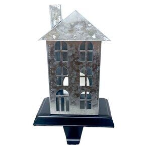 Christmas House Stocking Holder Galvanized Metal 7.75"  Rustic Farmhouse